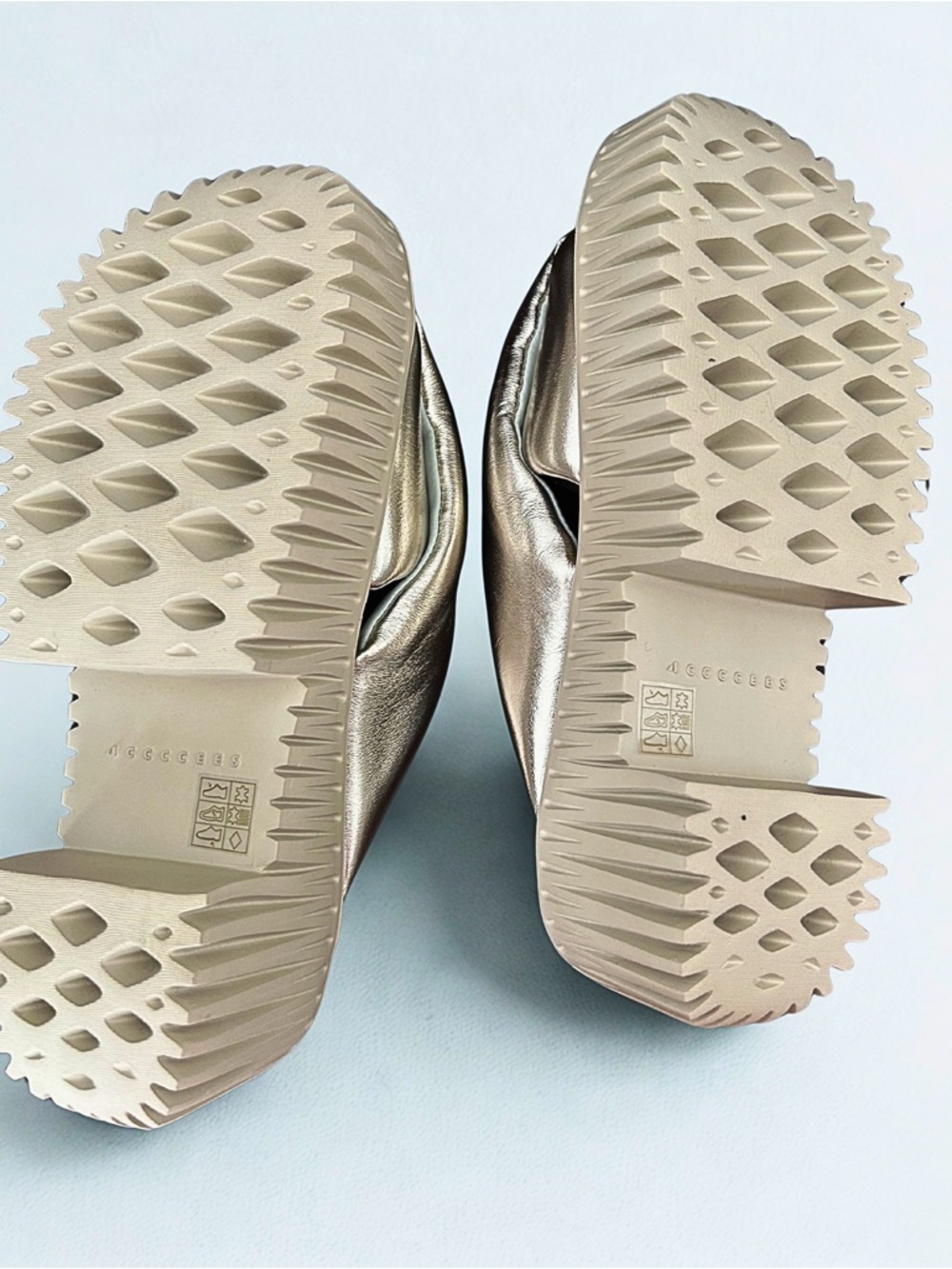 Metallic Leather Slide Sandals in Silver w/ Cushioned Platform by 4CCCCEES - Picture 2 of 5